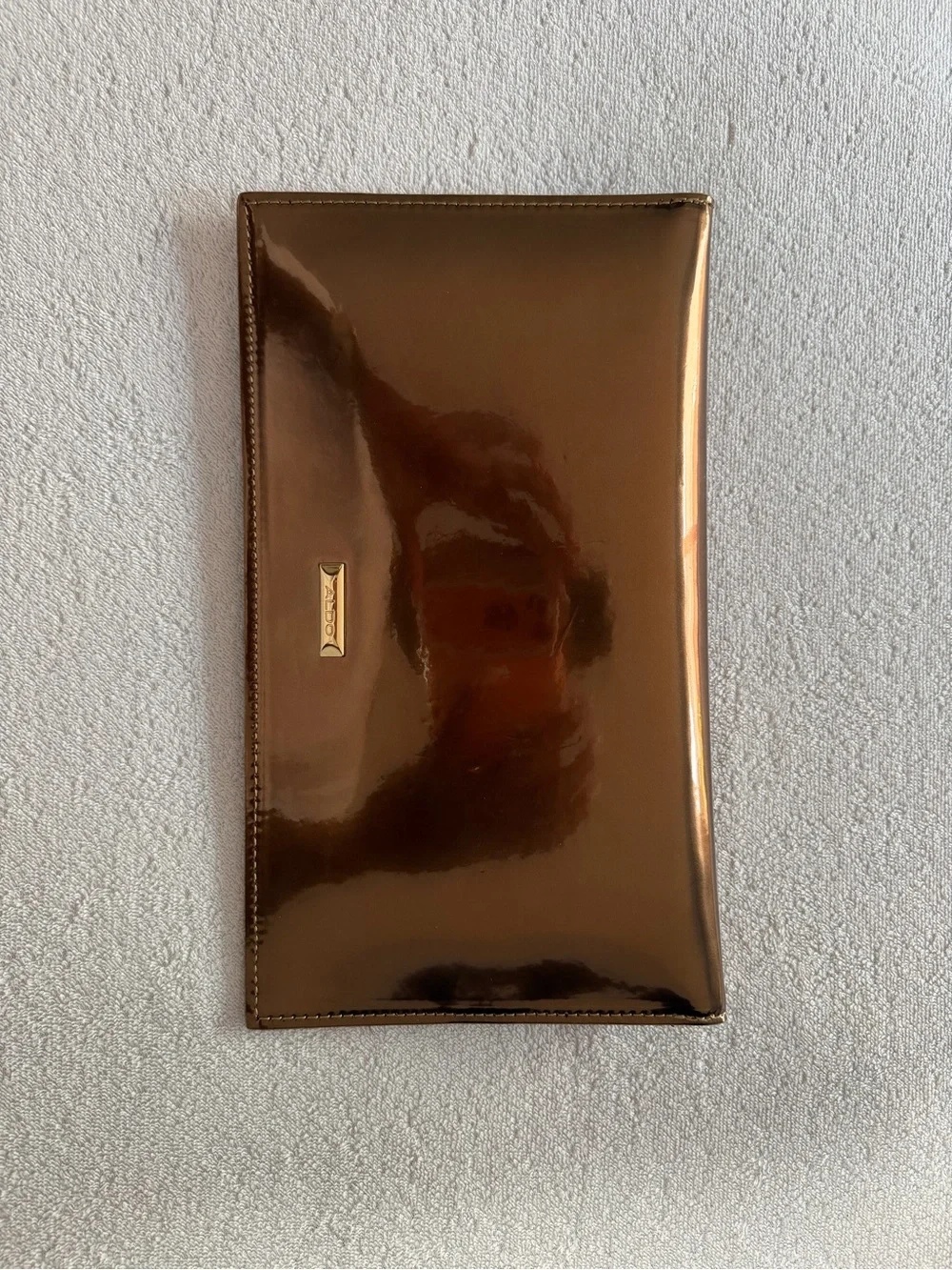 ALDO Bronze Patent Envelope Clutch Evening Bag with Gold Hardware